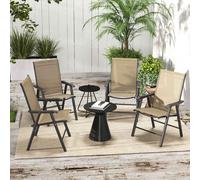 Outsunny Set of 4 Folding Garden Chairs, Metal Frame Garden Chairs Outdoor Patio Park Dining Seat with Breathable Mesh Seat, Light Brown Brown