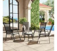 Outsunny Set of 4 Garden Dining Chair Set Outdoor w/ High Back Armrest Black, Black