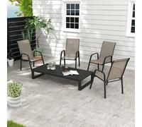 Outsunny Set of 4 Garden Dining Chair Set Outdoor w/ High Back Armrest Brown - Dark Grey - Metal, Breathable Mesh Fabric - 54cm x 75.5cm x 95cm