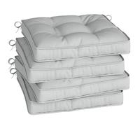Outsunny Set of 4 Garden Seat Cushion with Ties, 42 x 42cm Replacement Dining Chair Seat Pad, Light Grey