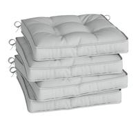 Outsunny Set of 4 Garden Seat Cushion with Ties, 42 x 42cm Replacement Dining Chair Seat Pad, Light Grey