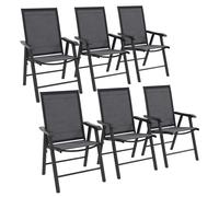 Outsunny Set of 6 Folding Garden Chairs, Metal Frame Garden Chairs Outdoor Patio Park Dining Seat with Breathable Mesh Seat, Dark Grey
