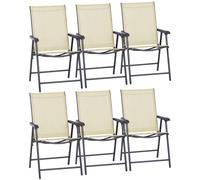 Outsunny Set of 6 Folding Garden Chairs, Metal Frame with Breathable Mesh Seat, Outdoor Patio Dining Chair, Beige Aosom UK