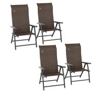 Outsunny Set of Four Folding Garden Chairs, with Seven-Position Adjustable Backs, Dark Brown