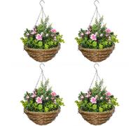 Outsunny Set of Four Hanging Lisianthus Flower Pots - Pink/Green