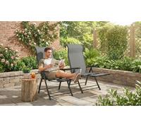 Outsunny Set of Two Folding Garden Recliner Chairs with Footrest: Dark Grey