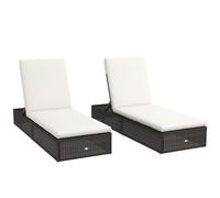 Outsunny Set of Two Rattan Sun Loungers, with Reclining Backs - Brown/Cream Aosom UK