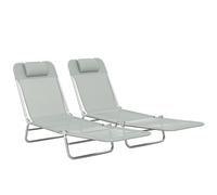 Outsunny Set of Two Steel Frame Sun Loungers, with Reclining Backs - Light Grey