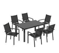 Outsunny Seven-Piece Garden Dining Set, with Plastic Wood-Top Table - Black