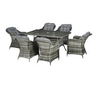 Outsunny Seven-Piece Rattan Dining Set with Tempered Glass Table Top and Parasol Hole - Grey
