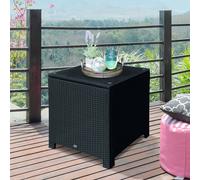 Outsunny Side Table Furniture Tempered Glass Garden Patio Wicker Brown - 64cm x 64cm x 68cm - Black - Rattan,Metal