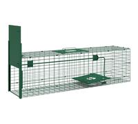 Outsunny Single Door Humane Rat Trap for Small Animals, Metal Outdoor and Indoor Squirrel Trap for Mice, Cats, Rabbits, 100 X 25 X 28cm, Dark Green