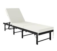 Outsunny Single Folding Rattan Sun Lounger, with Cushion - Black