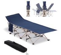 Outsunny Single Person Camping Bed Folding Cot for Adults Side Pocke Blue