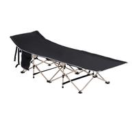 Outsunny Single Person Camping Bed Folding Cot Outdoor Patio Portable Military Sleeping Bed Travel Guest Leisure Fishing With Side Pocket And Carry Bag - Black