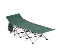 Outsunny Single Person Camping Bed Folding Cot Outdoor Patio Portable Military Sleeping Bed Travel Guest Leisure Fishing with Side Pocket and Carry Bag - Green