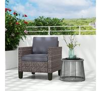 Outsunny Single Rattan Chair, Garden Armchair w/ Cushions - Dark Grey - Galvanised Steel, PE Rattan - 72W x 74D x 75H cm