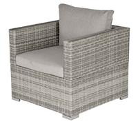 Outsunny Single Rattan Garden Chair, PE Wicker Garden Armchair with Cushions, Outdoor Rattan Chair with Armrests and Steel Frame for Conservatory, Porch, Patio, Balcony, Grey Grey