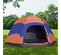 Outsunny Double Layer Instant Pop Up Tent with Rainfly, Hexagon 4 Man Dome Tent, Portable Camping Shelter with Sewn-in Groundsheet and Carry Bag, for Festival Backpacking Road Trips, Orange