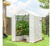 Outsunny Small Greenhouse Outdoor Greenhouse With Roll Up Door, White White