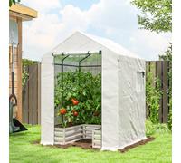 Outsunny Small Greenhouse Outdoor Greenhouse with Roll Up Door, White