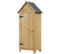 Outsunny Small Shed, Wooden Garden Storage Shed with 3 Shelves, Outdoor Tool Storage Cabinet with Tilt Roof and Lockable Door, 77.5 x 54.2 x 179.5 cm, Natural