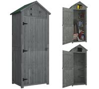 Outsunny Small Wooden Garden Shed with Lockable Double Doors, Shelves, Roof Hatch for Garden Tools, Grey Aosom UK