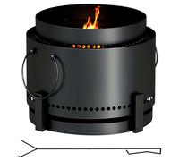 Outsunny Smokeless Fire Pit with Ash Catcher, 37cm Portable Wood Burning Firepit with Poker for Garden Camping Bonfire Party, Metal, Black Black