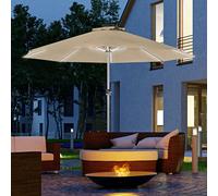 Outsunny Solar Patio Garden Parasol with Lights for Outdoor, Charcoal Grey - Khaki - 293cm x 293cm x 243cm