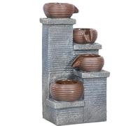 Solar Water Feature 4 Tier Cascade Water Fountain with LED Lights Outsunny Grey One Size