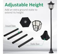 Outsunny Solar Torch Lights Post Lamp Outdoor Garden Decoration 6 Led Auto On/off In Black Black