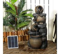 OUTSUNNY Solar Water Feature with LED Lights & Pump 4 Tier Water Fountain in Grey Outsunny Grey