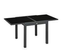 Outsunny Space-Saving Extending Garden Dining Table, Garden Table with Aluminium Frame & Tempered Glass Top, 80/160 x 80 x 75 cm, Black Aosom UK