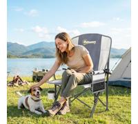 Outsunny Camping Chair Padded with Side Pocket Light Grey - 59W x 60D x 94H cm - Light Grey - 1