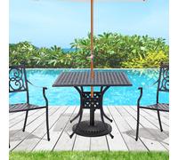 Outsunny Square Aluminium Outdoor Garden Dining Table with Umbrella Hole, Black