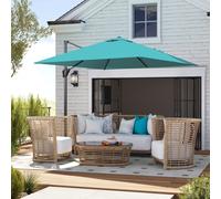 OUTSUNNY Square Cantilever Roma Parasol 360 Degree Rotation Hand Crank, Blue in Aqua Outsunny Aqua
