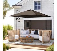Outsunny 2.5 x 2.5m Patio Offset Parasol Umbrella Cantilever Hanging Aluminium Sun Shade Canopy Shelter 360° Rotation with Crank Handle and Cross Base, Tan