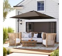 Outsunny 2.5 x 2.5m Patio Offset Parasol Umbrella Cantilever Hanging Aluminium Sun Shade Canopy Shelter 360° Rotation with Crank Handle and Cross Base, Tan