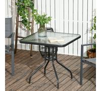 Outsunny Square Patio Table, Tempered Glass Top Garden Dining Table