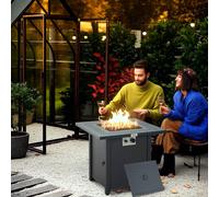 Outsunny Square Propane Fire Pit Table 40000 Btu Gas Firepit W/ Lava Rocks And Lid In Dark Grey Dark Grey