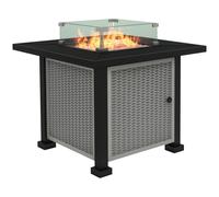Outsunny Square Propane Gas Fire Pit Table, 50000 BTU Rattan Smokeless Firepit Patio Heater with Glass Screen,