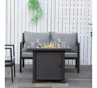 Outsunny Square Propane Gas Fire Pit Table - 50000 BTU Rattan Smokeless Firepit Patio Heater with Glass Screen - Glass Beads and Lid - 82cm x 82cm x 6