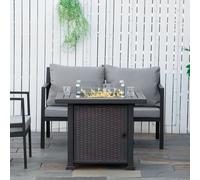 OUTSUNNY Square Propane Gas Fire Pit Table Firepit with Glass Screen, Glass Beads & Lid in Black Outsunny Black