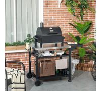 Outsunny Stainless Steel Barbecue Grill Cart with Folding Side table, 2 Wheels