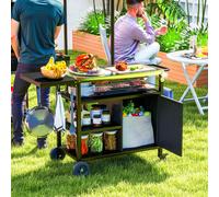 Outsunny Stainless Steel Outdoor BBQ Trolley with Folding Side table, Black, Black