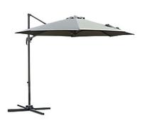 Outsunny 3(m) Patio Offset Parasol Roma Umbrella Cantilever Hanging Sun Shade Canopy Shelter Tilt 360° Rotation with Aluminium Frame Hand Crank Cross Base, Dark Grey