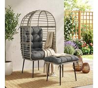 OUTSUNNY Standing Egg Chair Lounge Chair with Footstool, Cushion, Light Grey Outsunny Light Grey