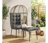 Outsunny Standing Egg Chair Lounge Chair with Footstool, Cushion, Light Grey