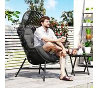 Outsunny Standing Rattan Garden Egg Chair with Headrest - Charcoal Grey | TJ Hughes