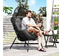 Outsunny Standing Rattan Garden Egg Chair with Headrest - Charcoal Grey | TJ Hughes